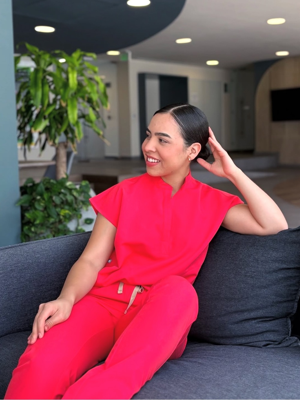 Figs Rafaela Scrub Top Hibiscus PO 7359 Bright Red Nurse Uniform Hospital